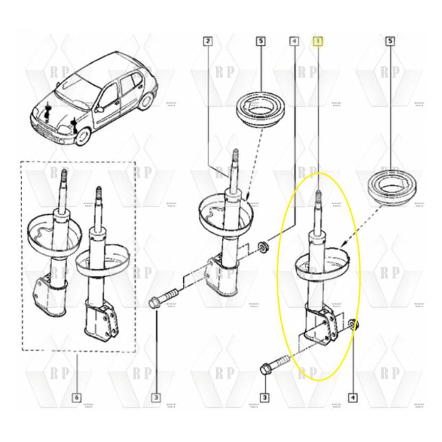 amortecedor da suspensão dianteira Renault Clio II 99 a 11